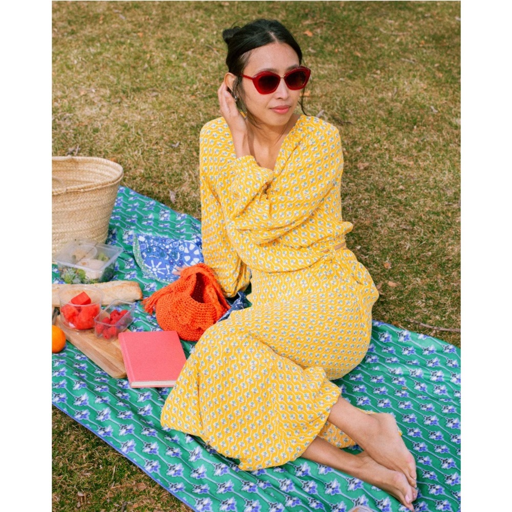 Dainty Lotus Print Midi Skirt - RHODE × Target Yellow/Turquoise NWT - Picture 4 of 10